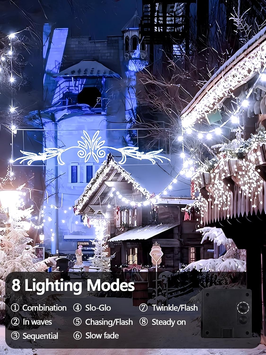 2 Pack 200 LED Solar String Lights for Outside, Solar Christmas Lights Outdoor with 8 Lighting Modes, Waterproof Green Wire Solar Powered Tree Light for Xmas Party Yard Garden Decorations (Cool White)