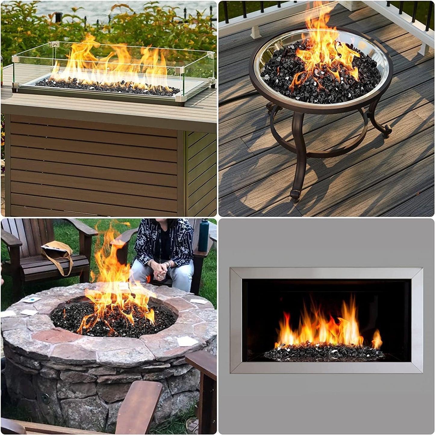 Mr. Fireglass 10 Pounds Fire Glass - 1/2 Inch High Luster Reflective Tempered Glass Rocks for Fireplace Fire Pit Table and Landscaping, Onyx Black