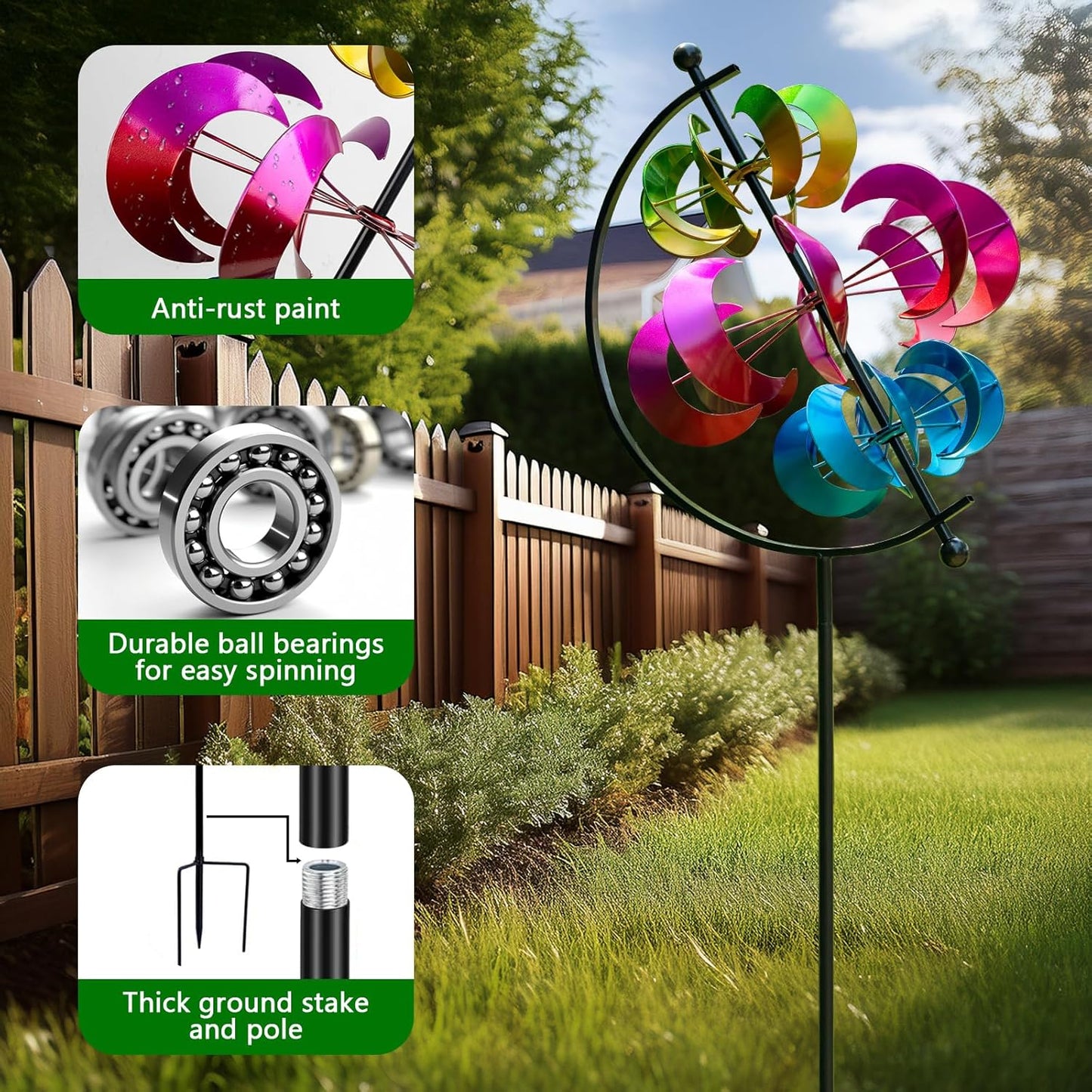 Wind Spinner for Garden and Yard - Large Metal Kinetic Wind Sculpture for Outdoor Decor (Moons)