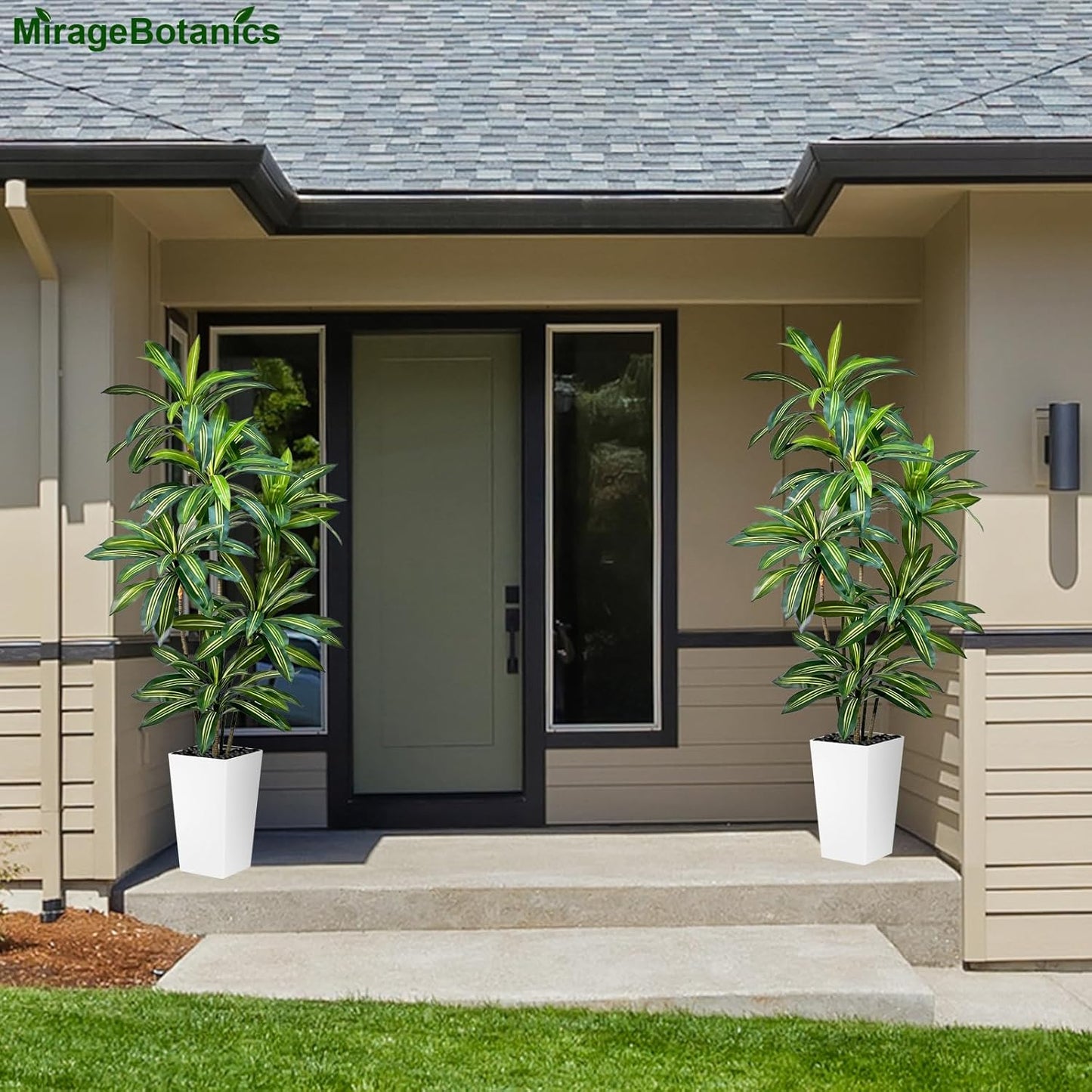 Artificial Dracaena Tree 6FT Tall Fake Plant with White Pot - Realistic Faux Dragon Tree with Tall Planter - Indoor Floor Plant for Home, Office,Mall, Living Room, Bedroom Decor (White - Planter, 6ft)