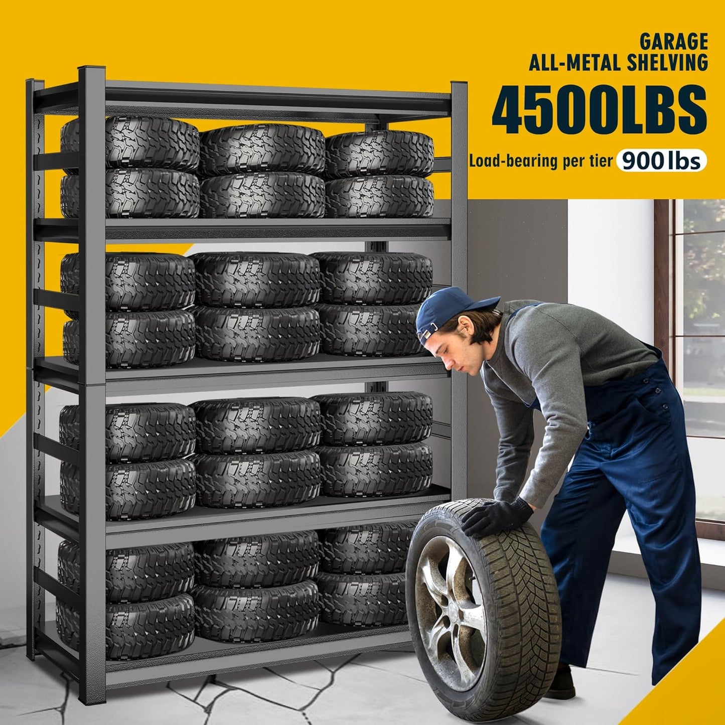 78" H,Metal Garage Shelving Heavy Duty 5-Tier Adjustable Storage Shelves Easy to Assemble, Garage Organization with 4500lbs Capacity,Shelving Racks for Storage,Ideal for Garage,Basement,Warehouse