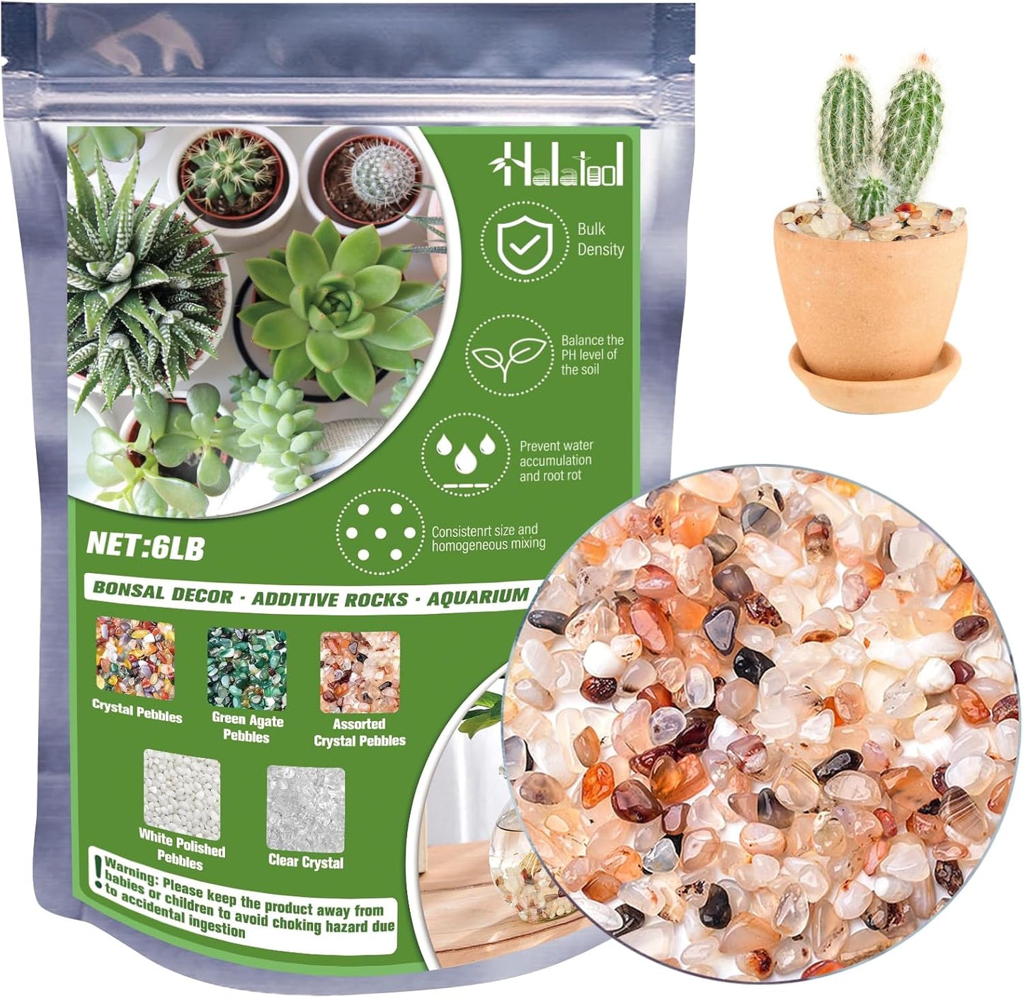 Halatool Crystal Pebbles 6 LB Bulk Bag 0.27"-0.79" Natural Landscaping Pebbles Aquarium Gravel Decorative Polished Stone Suitable for Plants Home Decoration DIY Handmade Fish Tanks Vase Filler