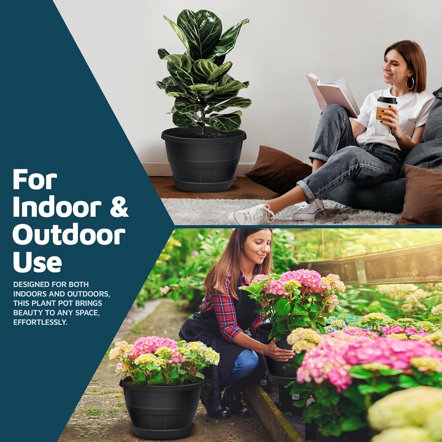 10-Inch Whiskey Barrel Planters Outdoor Pack of 20 - Durable Plastic Plant Pots for Indoor & Outdoor Use with Drainage & Saucer, Lightweight Rustic Barrel Planters for Flowers, Herbs & Small Plants