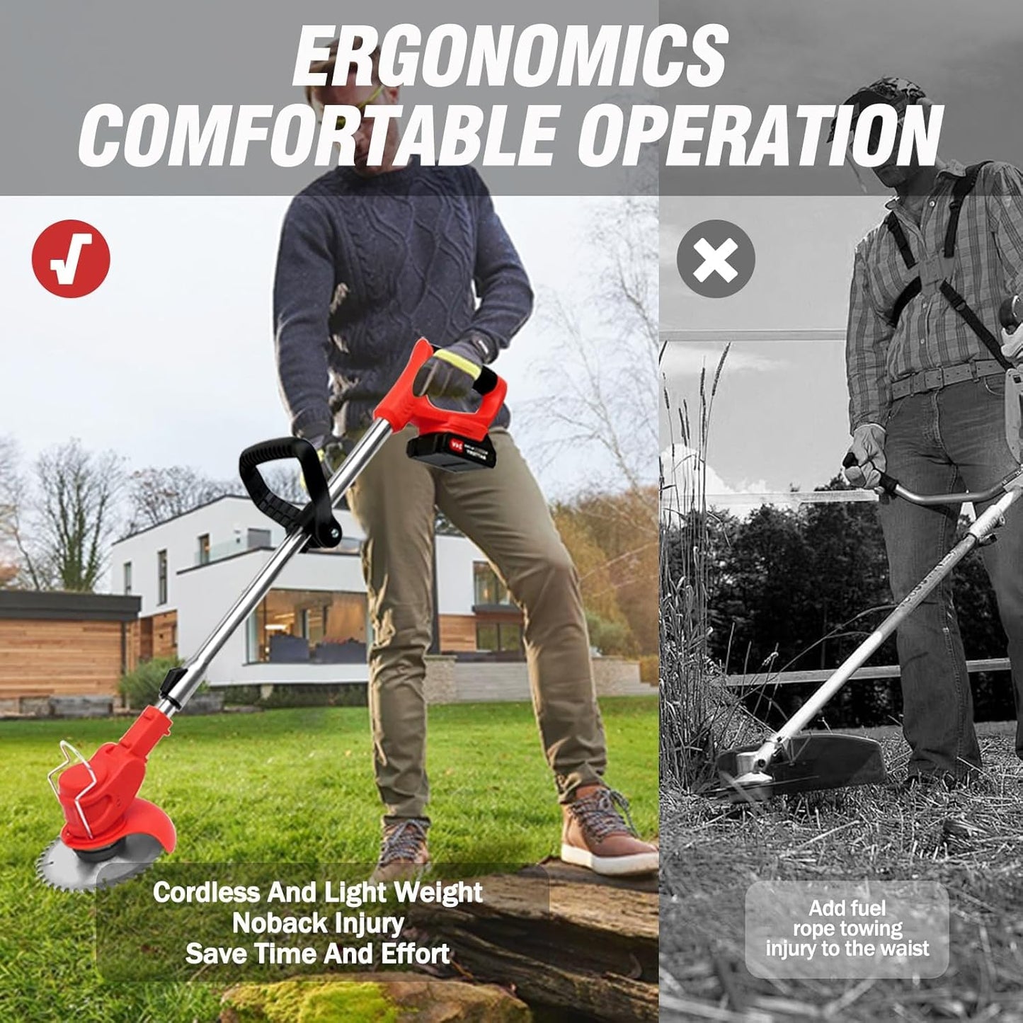 ALSO GO 24V Electric Weed Wacker, Cordless Grass Trimmer, 3 in 1 Grass Trimmer with 2pcs Batteries & Charger, Battery Powered Weed Eater/Brush Cutter/Edger with Wheels for Garden and Yard Lawn