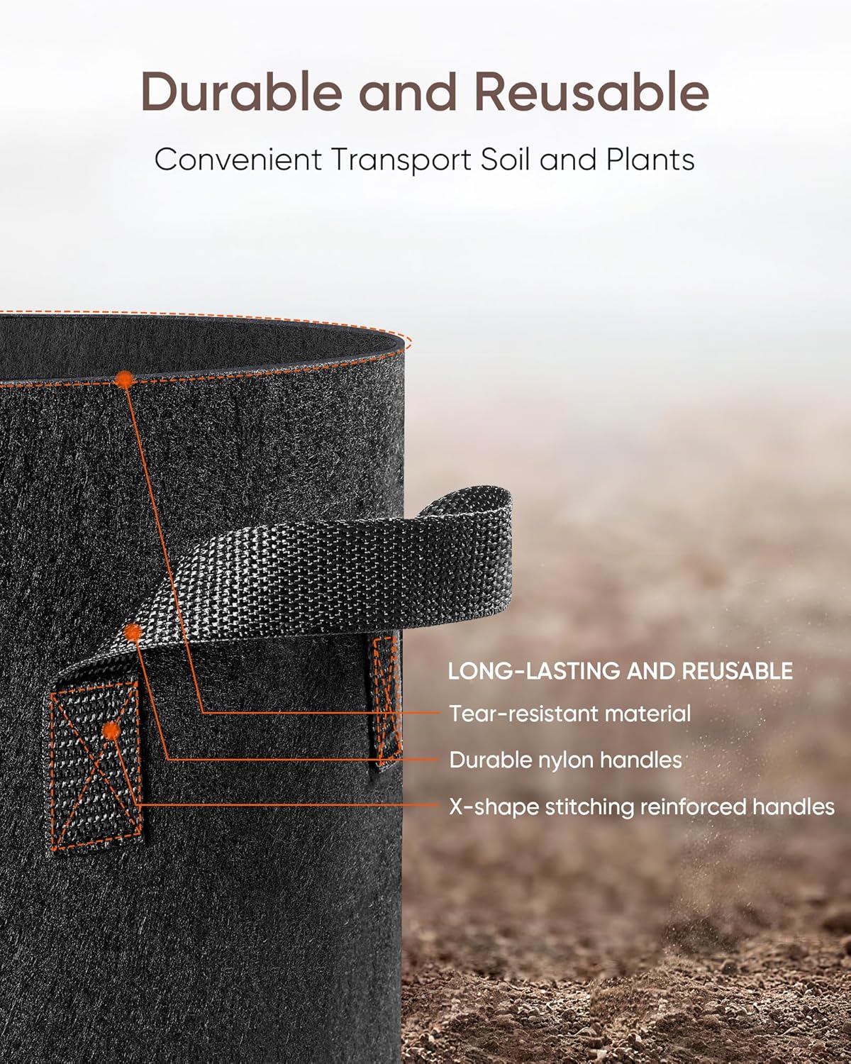 The Growing 5 Pack 7 Gallon Fabric Grow Bags，Thickened Aeration Nonwoven Fabric Plant Pots with Durable Handles,Heavy Duty 300G Planter Pot for Tomato, Fruits, Vegetables and Flowers, Black