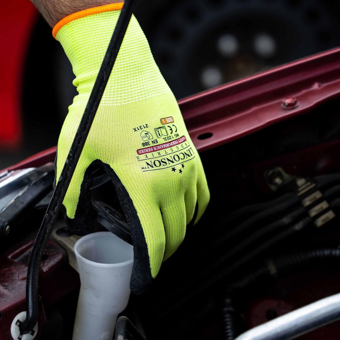 linconson 12 Pack Safety Performance Series Construction Mechanics Wrinkle Latex Work Gloves