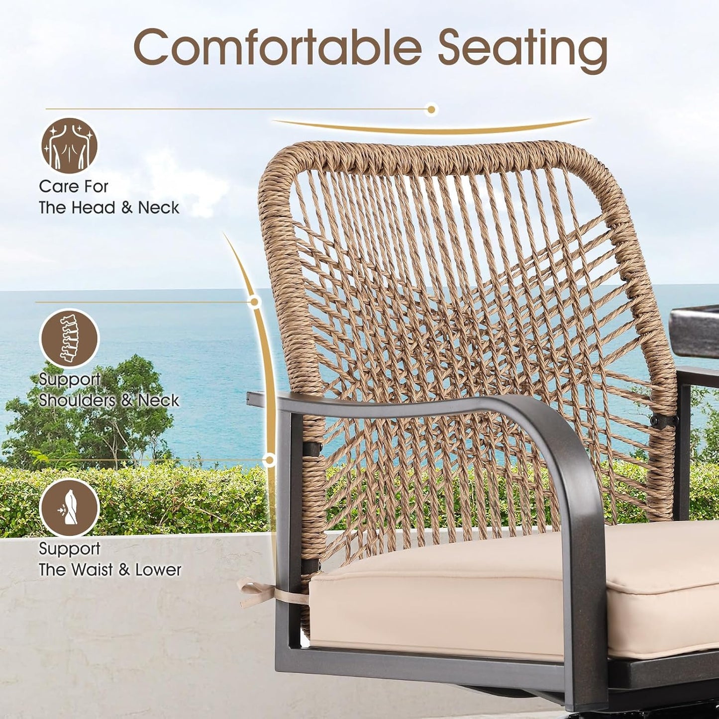 Outdoor Bar Stools Set of 6, Patio Swivel Counter Height Rattan Bar Stools, Patio Wicker Bar Swivel Chairs with Cushion, Outdoor Pool Bar Chairs for Backyard Garden Balcony w /360 Rotation