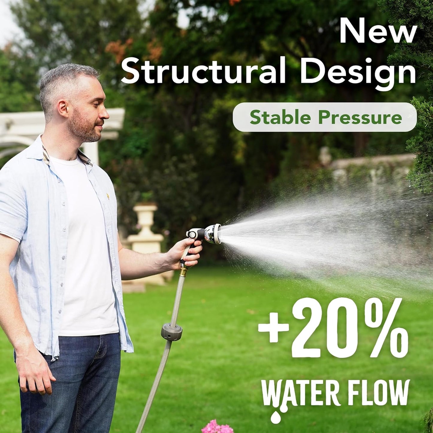 5/8" x 100 ft Heavy Duty Retractable Garden Hose Reel by HOZEREEL, Outdoor Garden Hose Reels - Self Retract Wall Mount Hose Reel Automatic Storage, 10 Pattern Nozzle, Grey