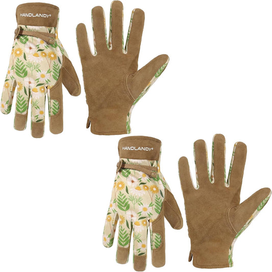 HLDD HANDLANDY Work Gloves for Women and Ladies, Leather Gardening Gloves Flexible Mechanic Working Gloves