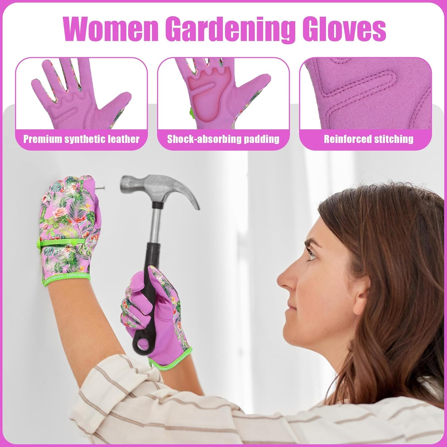 HANDLANDY Women Safety Work Gloves Utility Touch Screen Working Grip Glove for Yardwork Gardening Breathable Mechanic Gloves