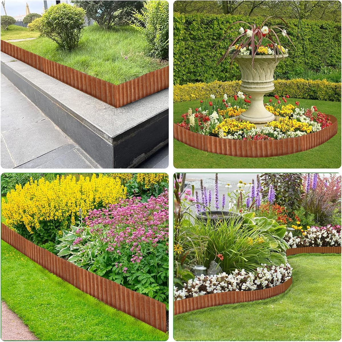 Landscape Edging Border 10in x 20ft- Corrugated Metal Garden Edging-Lawn Edging Borders-Galvanized Edging Long Strips Yard Border for DIY Flower Beds, Plants, Walkways-Brown