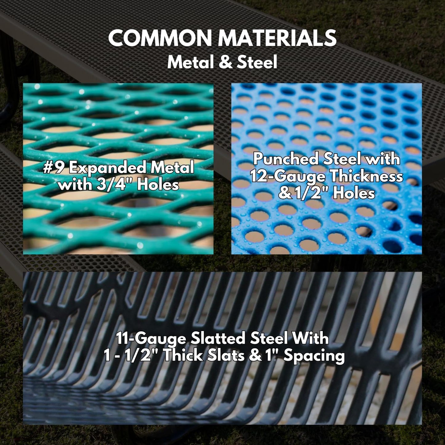 Coated Outdoor Furniture Heavy-Duty Outdoor Bench Thermoplastic Coated, Punched Steel, Commercial-Grade Garden Bench, Made in America (Portable with Back, 6 Ft, Light Blue)