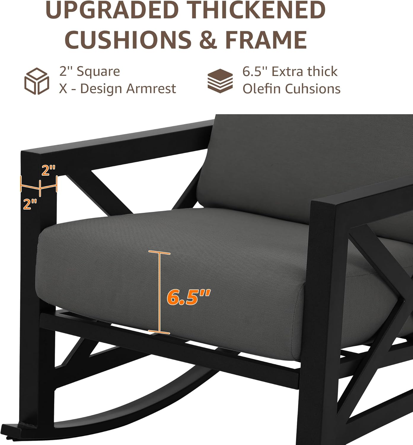 NATURAL EXPRESSIONS Patio Rocking Bistro Set, 3 Piece Outdoor Conversation Furniture Set with 2 Rockers and 1 Metal Coffee Table with Thick Cushions,2 Pack Patio Chair Covers Included