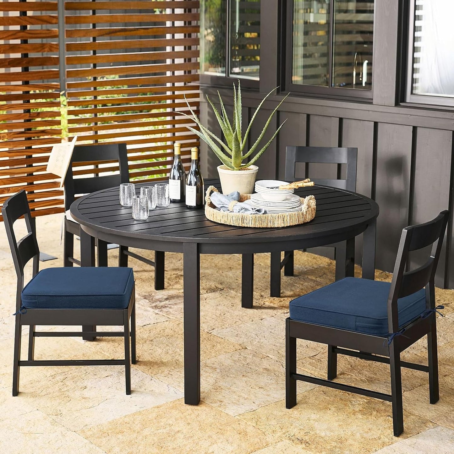 Outdoor Sunbrella Square Corner Seat Cushion, 18.5"x16"x3", Set of 4, Non Slip Seat Cushion Pads with Removable Cover for Patio Furniture, Garden Yard Lawn, Specrtum Indigo