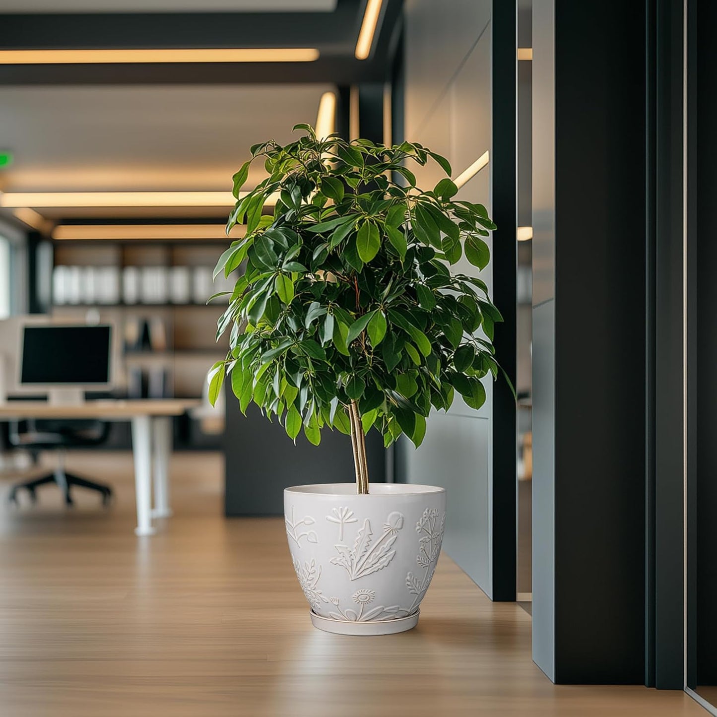 10 Inch Plant Pot Ceramic Planter Pot with Drainage Hole and Saucer Round Planter Large Flower Pot for Indoor Outdoor Plants Home Garden Decor White