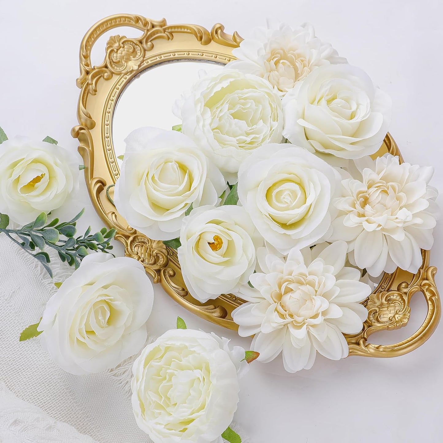 AGIRL Artificial Flowers Combo Fake Flowers Rose Silk Flowers with Stems for DIY Wedding Bouquets Centerpieces Arrangements Table Decor Bridal Baby Shower Party Home Decor (Cream White)