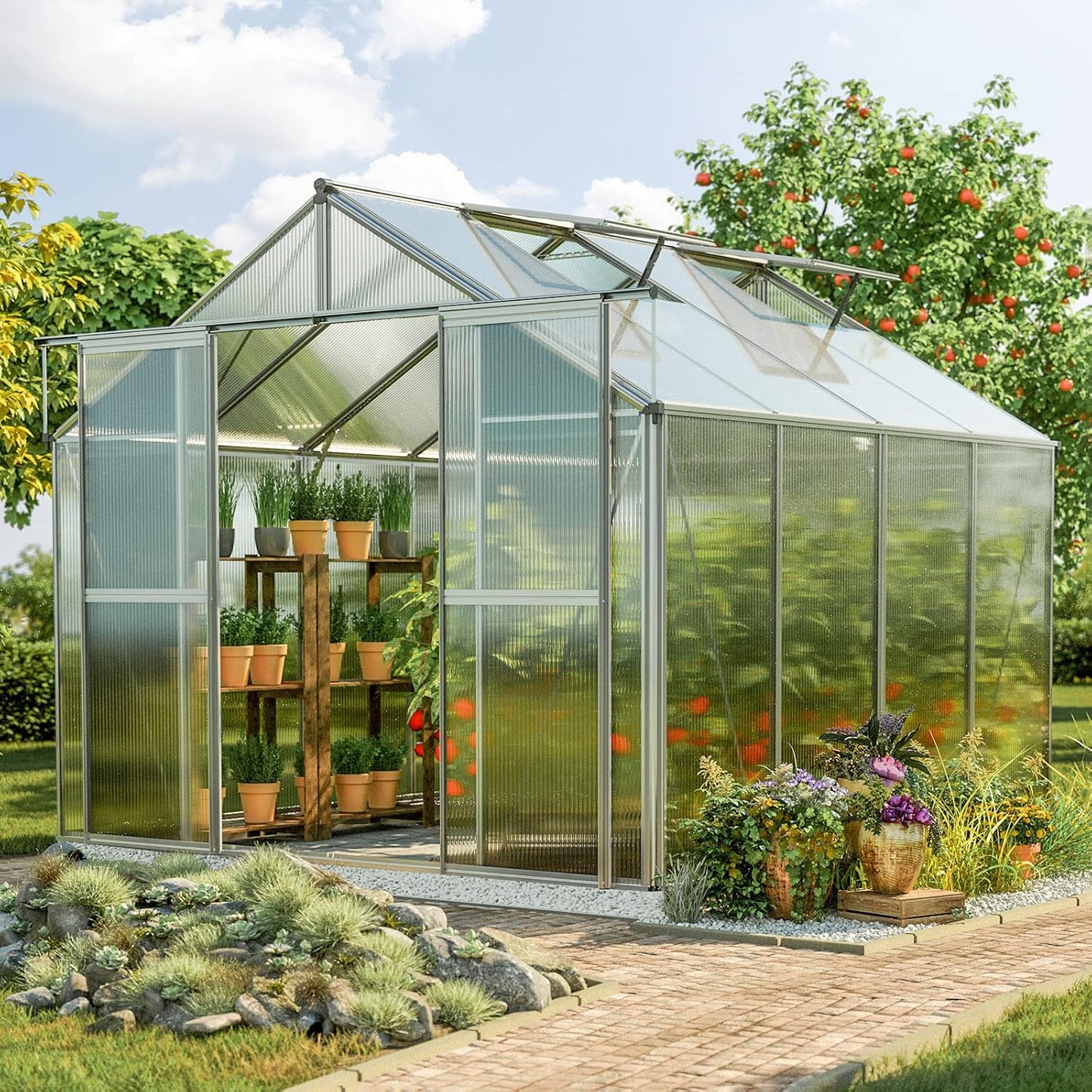 Greenhouse Topas 4 Aluminum Frame 7.4 x 8.5 ft with Approx. 8 mm Polycarbonate Panels