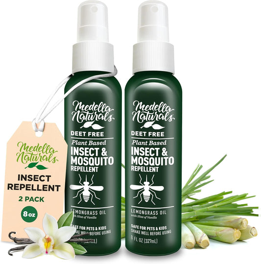 Deet-Free Insect & Mosquito Repellent Pack of 2 (8 oz) – Nice Smelling Insect Repellent with Lemongrass Oil Safe for Pets and Kids – Bug Spray for Mosquitoes, Gnats, Black Flies, and No-See-ums