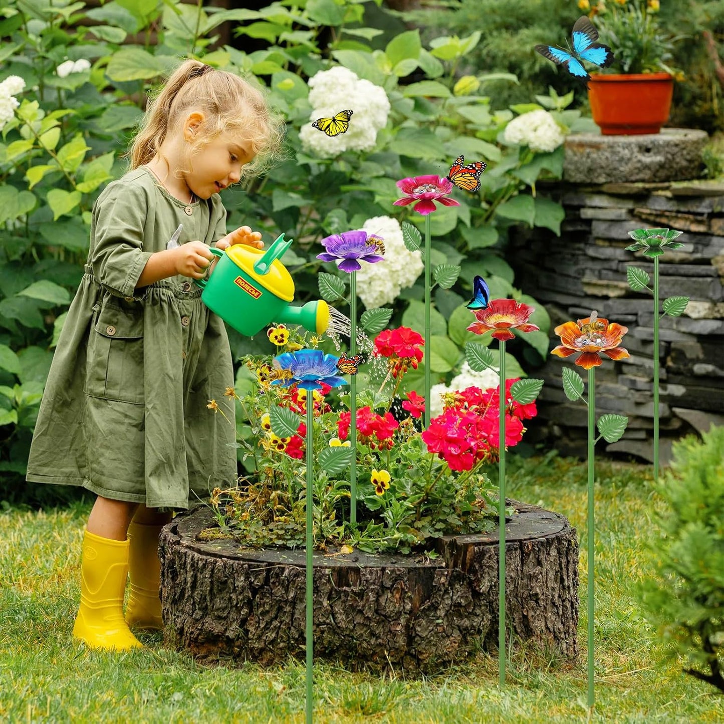 6 Pack Bee Watering Station - Flowers Butterfly Feeder, Bee Water Feeders for Outside, Metal Garden Decor, Bee Baths for Garden Yard Patio