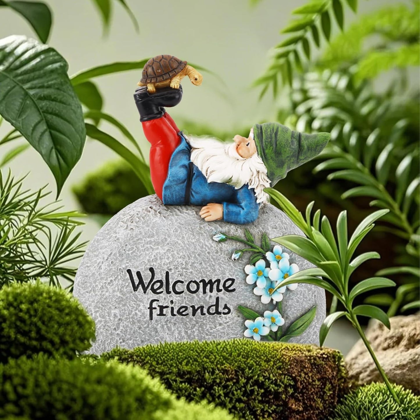 TZSSP Outdoor Garden Gnome Statue Statuary Welcome Stone for Patio,Lawn,Garden Decoration,Blue