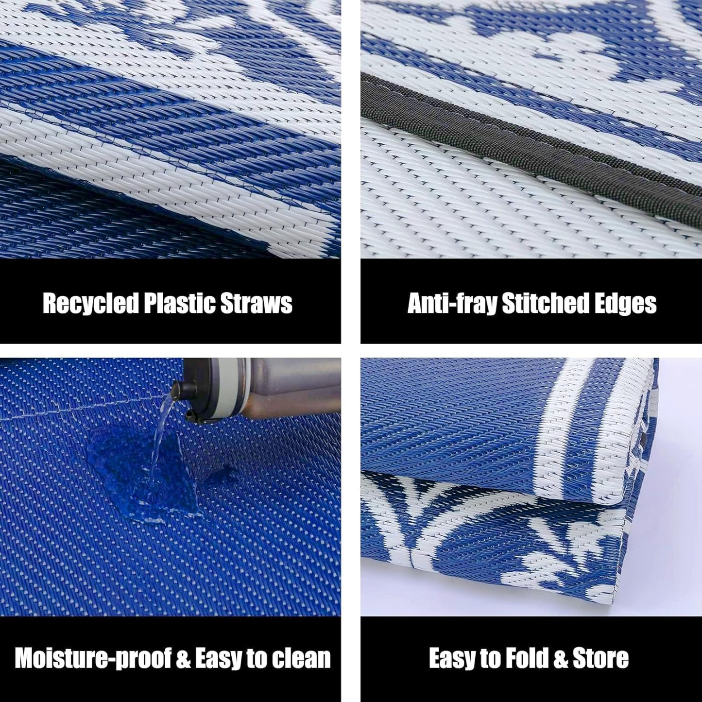 Outdoor Rug 8x10 Patio Waterproof Mat Camping Carpet Outside Area Rug Reversible Light Blue Rugs for RV Deck Entryance Porch Picnic Balcony Beach