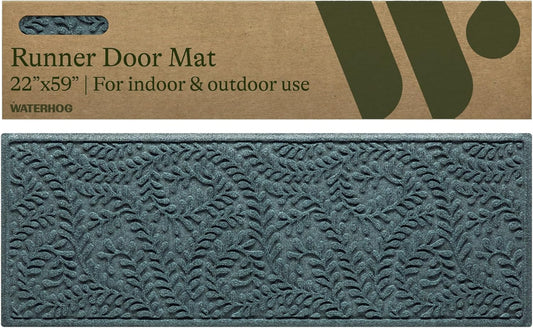 WaterHog Indoor/Outdoor Door Mat, 2' x 5', Made in USA, Durable & Skid-Resistant Front Door Rug, Decorative, Water-Trapping & Heavy-Duty Entryway Floor Mat For Your Home, Boxwood Collection, Bluestone