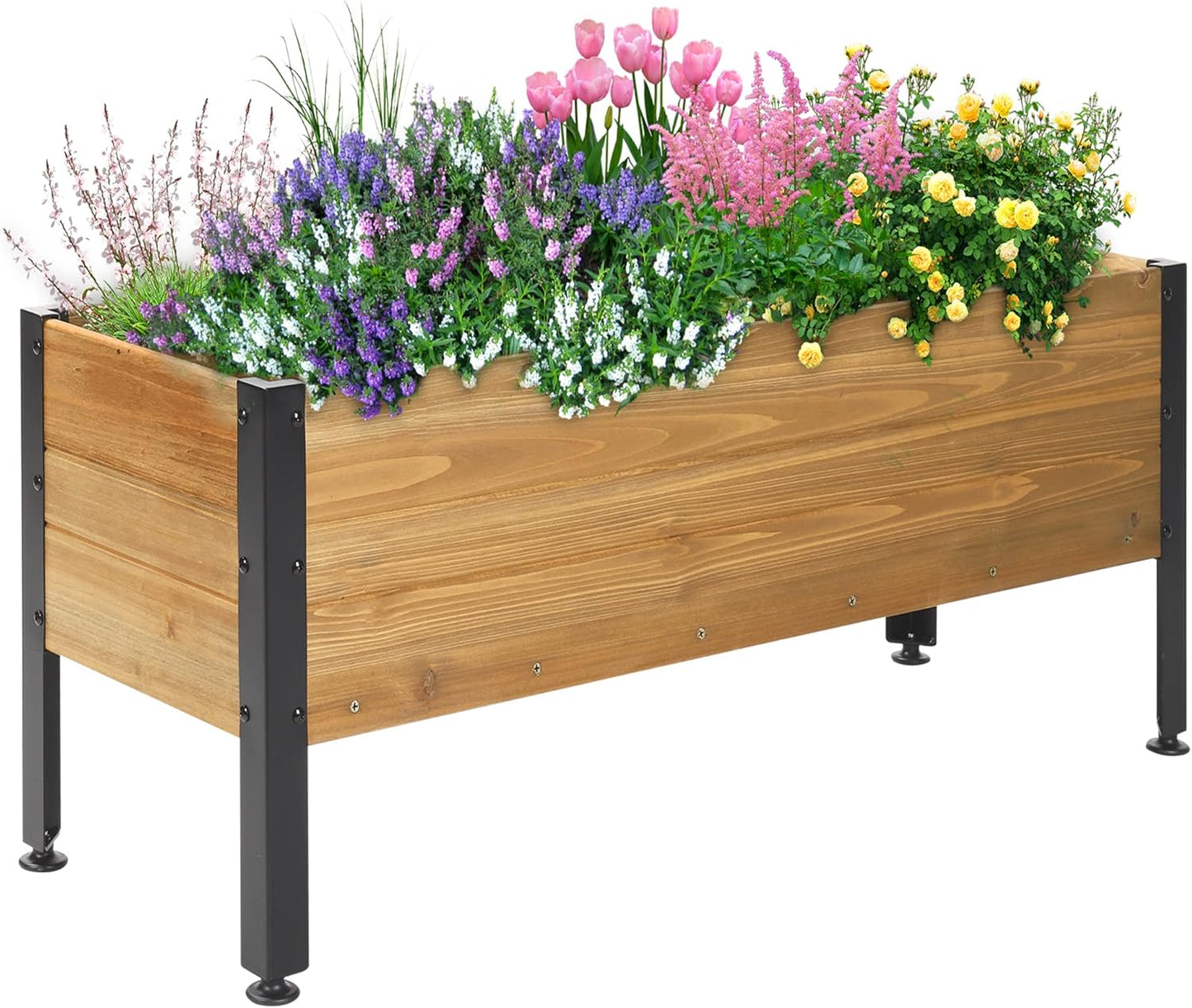 Wood Rectangular Garden Planter Box Raised Garden Bed Outdoor,Planters for Outdoor Plants 37x13x15in Elevated Planter Box for Herbs Vegetables Flowers Great for Patio Deck Balcony