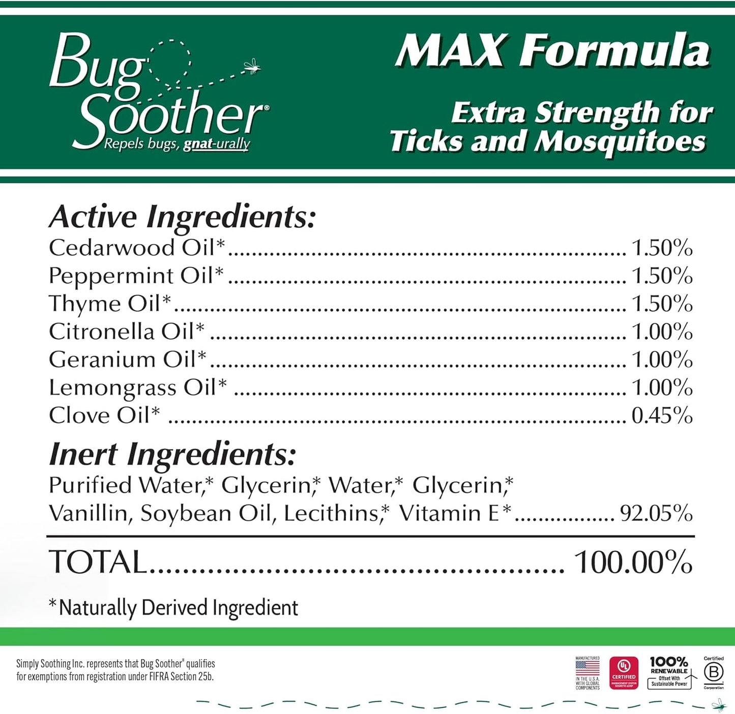 Bug Soother Max - Extra Strength Natural Gnat, Tick, and Mosquito Repellent, 4 fl oz Bug Spray Deterrent - DEET-Free - Safe for Adults & The Environment - Made in USA