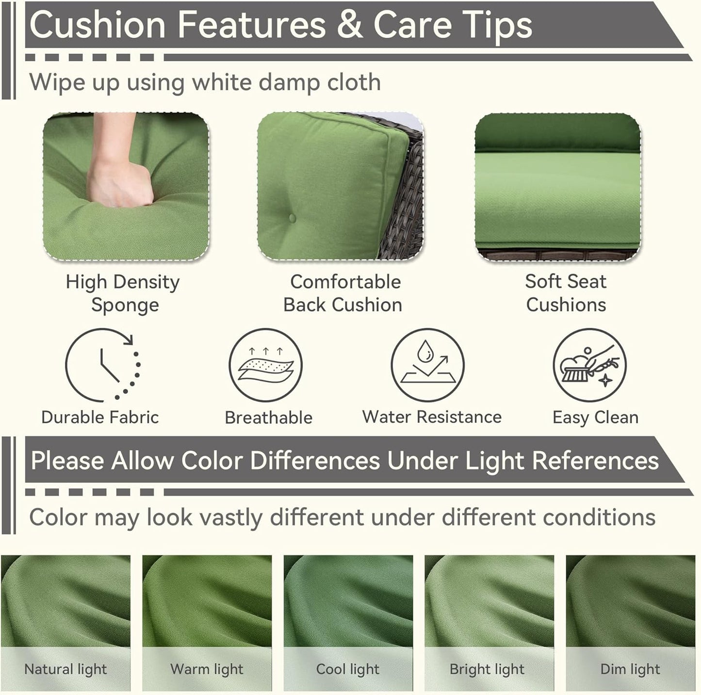 3 Pieces Outdoor Patio Chairs Set - Wicker Patio Conversation Sets with 1 Side Table, Olefin Fabric Cushions Suitable for Backyard Deck and Porch,Green