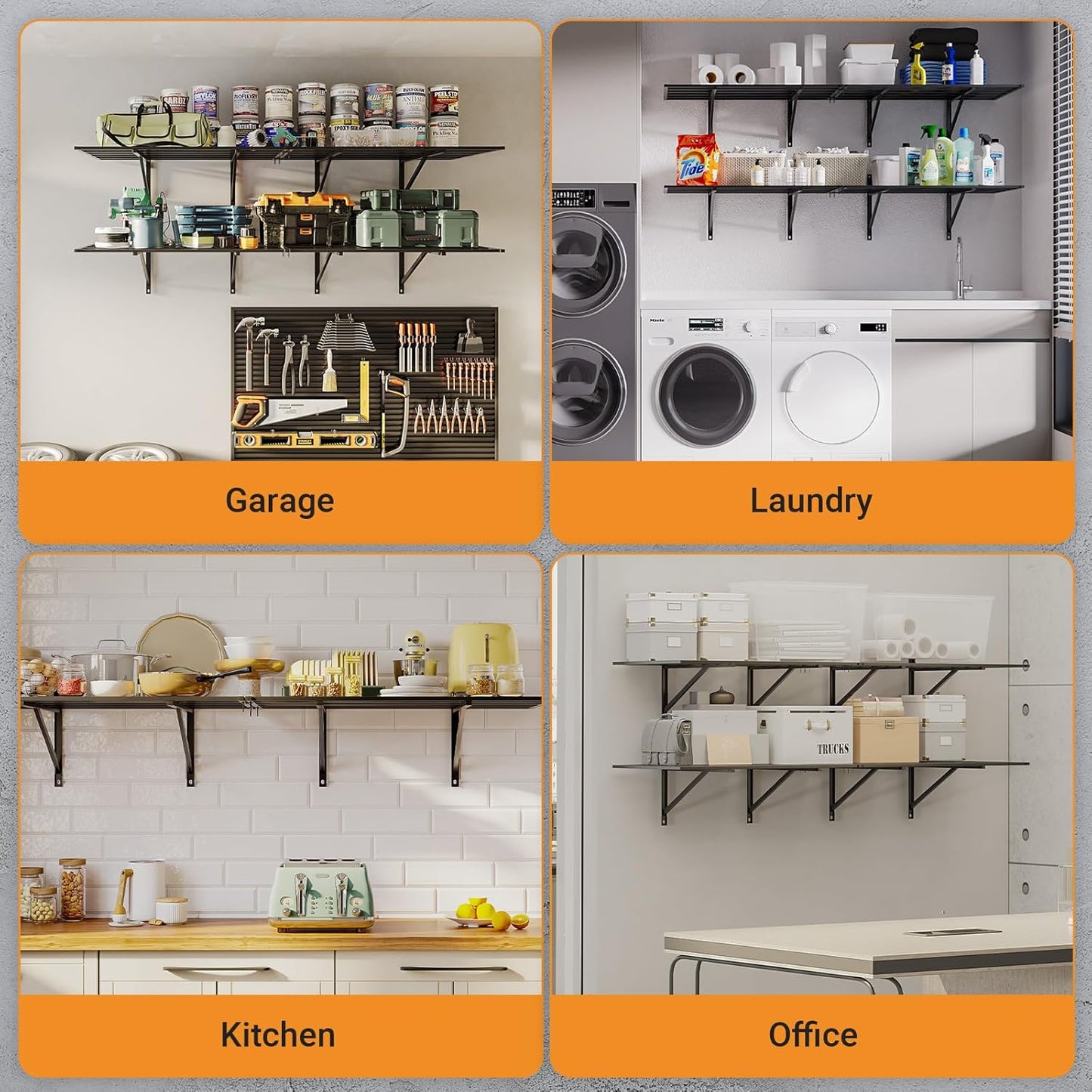 Solid 2x6 ft Garage Storage, 2 Pack 1600 lbs Total Weight Capacity, Heavy Duty Wall Mounted Shelving for Home, Kitchen & Pantry, Black