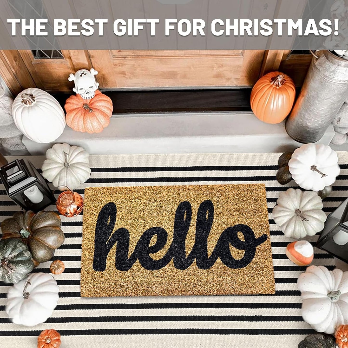 IOHOUZE Black Beige Striped Rug -3'x5' Front Door Rugs Outdoor, Washable Area Rug for Front Porch, Spring Summer Welcome Mats Outdoor Indoor, Doormat for Entryway Porch Entrance