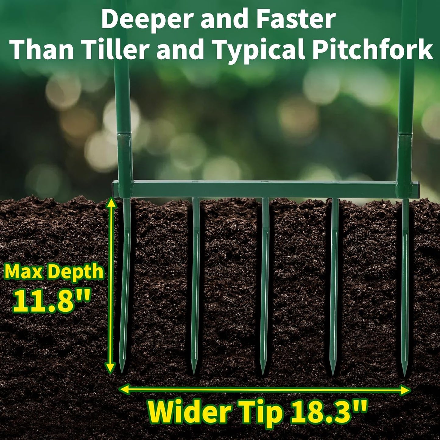 Broadfork Garden Tool with Steel Handle Heavy Duty Five Tines Broad Fork for Gardening Loosening and Aerating Soil, U-Shaped Design Hand Tiller, Compost Turner and Aerator