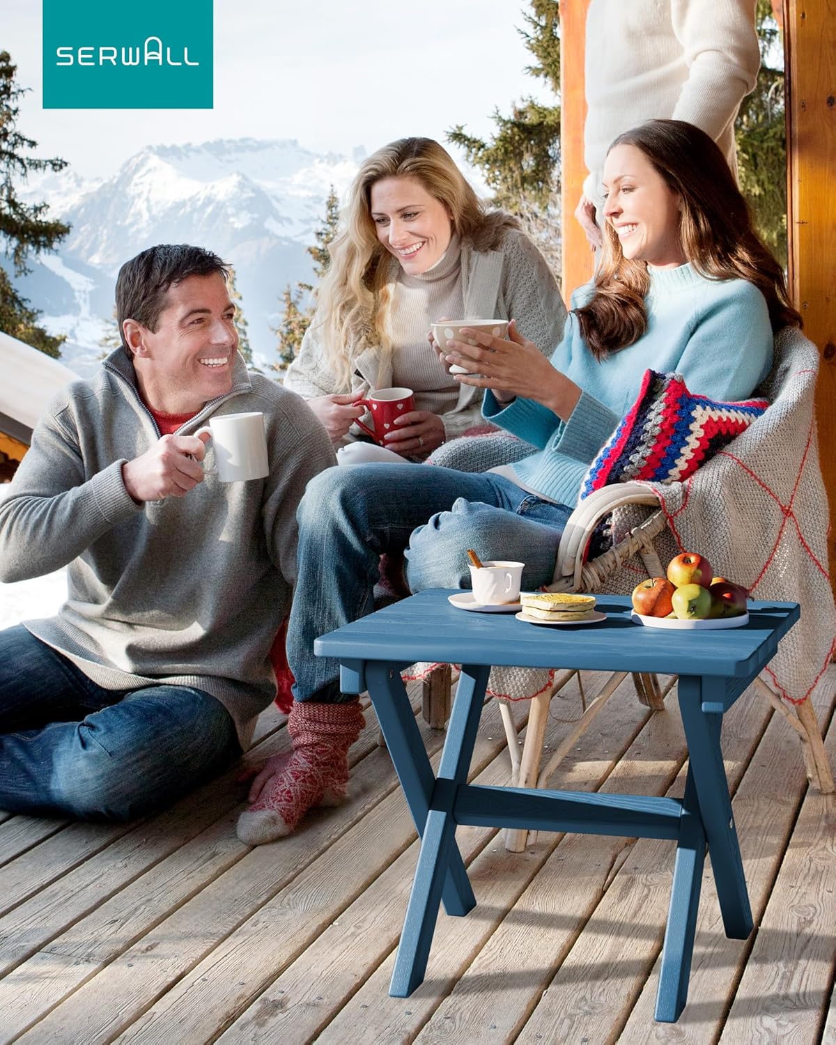 SERWALL Folding Outdoor Side Table Set of 2, Portable Adirondack Side Table, Navy