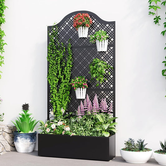 Metal Raised Garden Bed with Trellis, 79"x40"x11.8" Planter Box Outdoor with Privacy Screen Fence for Patio, Freestanding Garden Planter with Drainage Holes for Climbing Plants Flower Vegetable