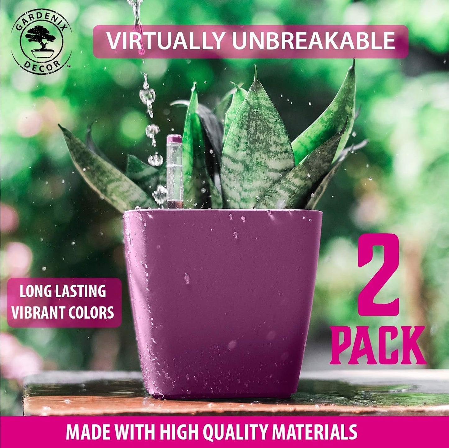 5" Self Watering pots for Indoor Plants - Flower Pot with Water Level Indicator for Plants, Grow Tracking Tool - Self Watering Planter Plant Pot – 2 Pack Purple