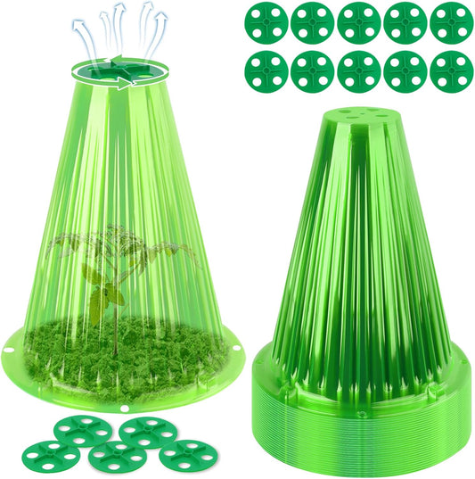 UQM 30 Pack Garden Cloches for Plants, Reusable Bell Plant Protector with Rotary Vent Cover, Garden Protection from Animals Snails Birds Chickens Insect, 9.18" H X 7.56" D (Green)