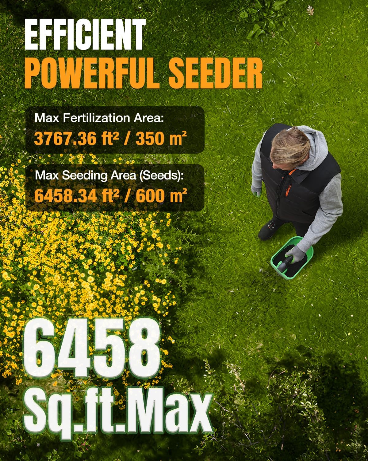 WORKPROX Battery Powered Fertilizer Spreader, 7.2V Seed Spreader for Salt, De-Icer, Earth Food, Rechargeable Grass Seed Spreader with 8-Level Settings and Holds up to 6458 sq.ft. of Product