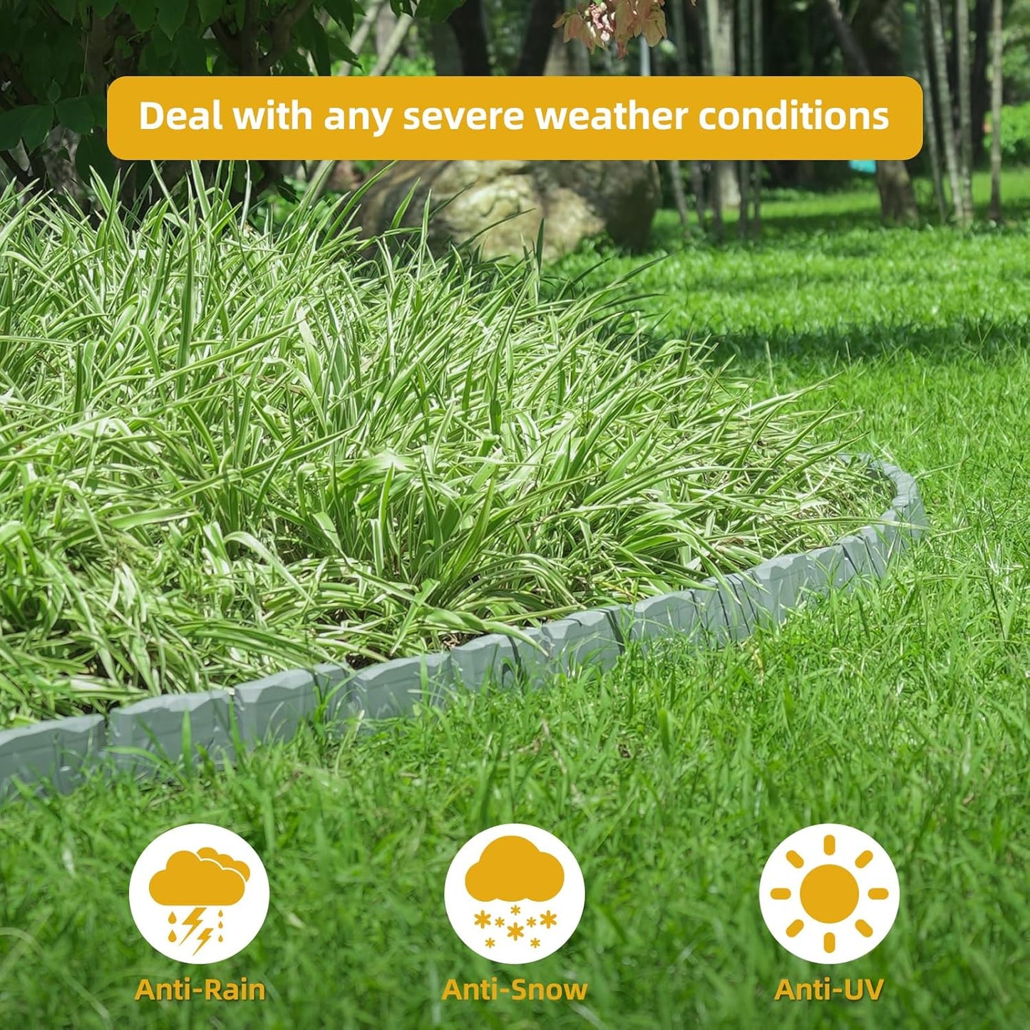 8Pcs Landscape Edging with 24 Pieces 8-Inch Spikes | for Flower Beds, Tree Rings, Pathways | Garden Edging Border Stone 12" Long, 3-Inch Tall,Faux Stone Edging for Landscaping (12FT)