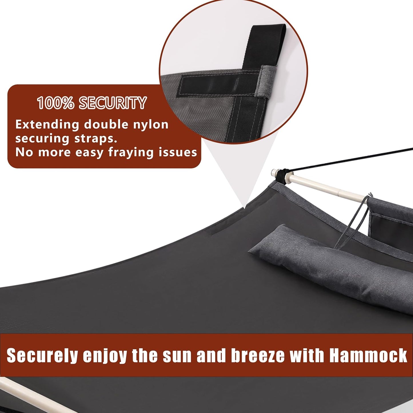 TegerDeger Anti-flip 12FT Hammock Large Hammock 450LB Capacity with Iron Spreader Bar & Nylon Rope for Outside, Patio, Garden, Backyard, Beach - Gray