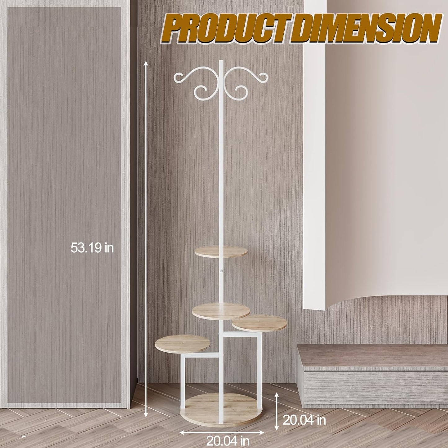 Plant Stand Indoor 5 Tier 8 Potted with hook hanging basket Multiple Flower Pot Holder for Patio Garden Balcony Living Room Corner (5 Tier with hook White+Sonoma Oak)