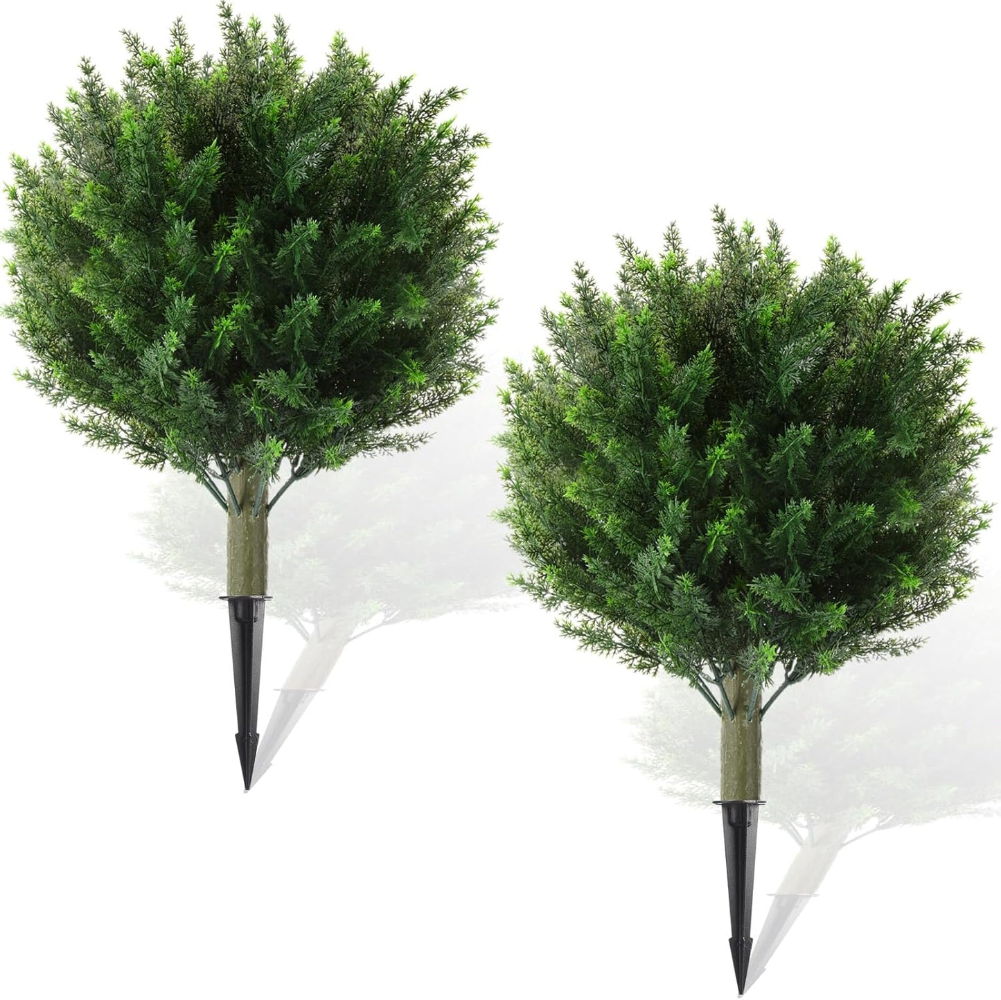 Yunlly 2 Pcs Artificial Cedar Topiary Ball Fake Tree 18" Bush Front Porch Decor Artificial Shrubs for Outdoors Faux Cypress with Ground Spike, Evergreen Plants for Indoor Garden Patio, UV Resistance