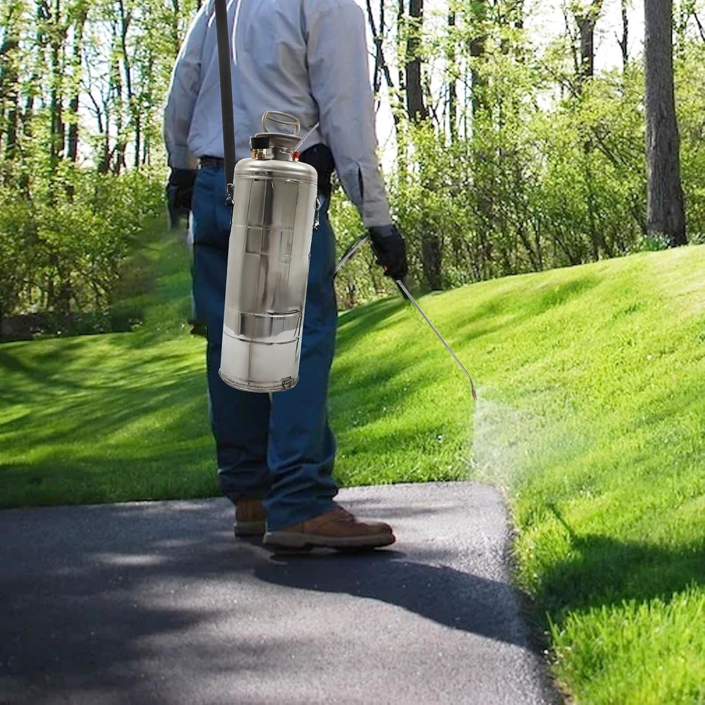 1.5 Gallon Stainless Steel Sprayer Hand Pump Sprayer with Pressure Gauge Safety Valve Adjustable Nozzle for Gardening Lawn and Cleaning