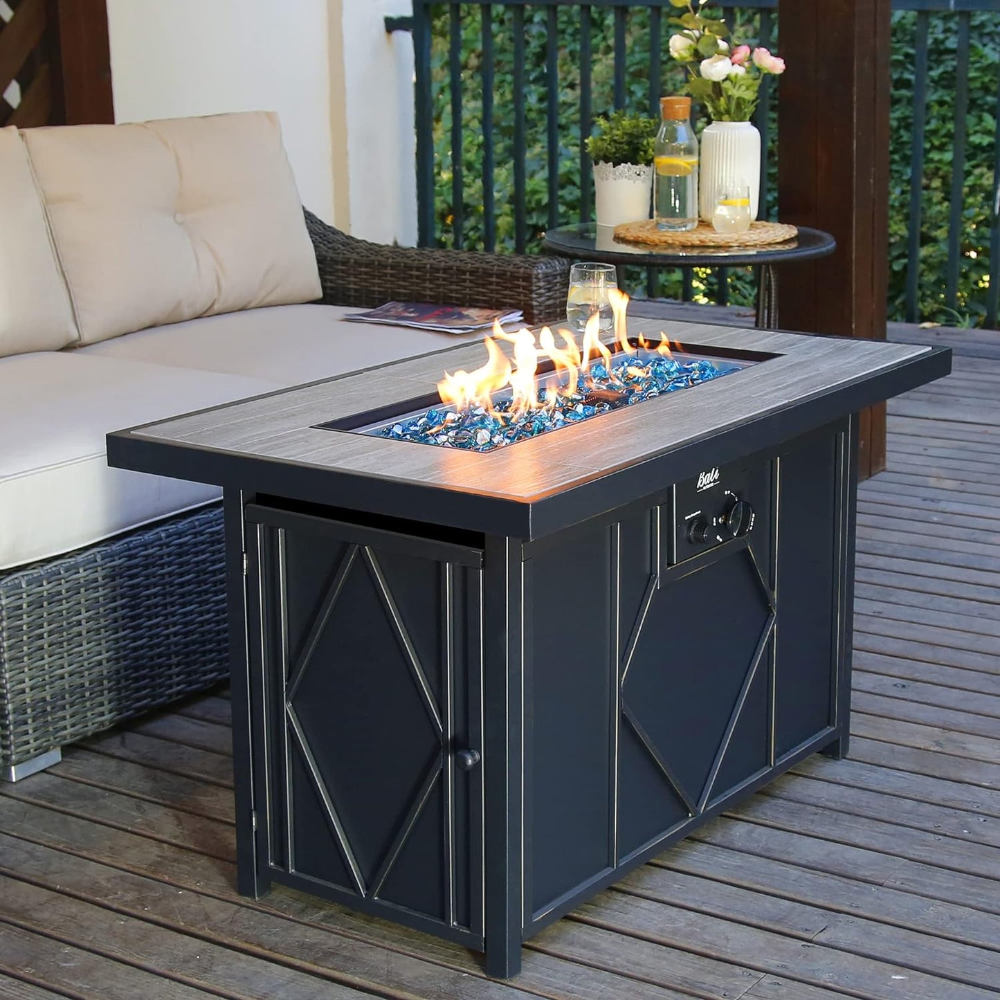BALI OUTDOORS Fire Pit Table Propane Gas Firepit Rectangular Fire Table 42In 60,000 BTU for Outside Patio Backyard Deck Balcony