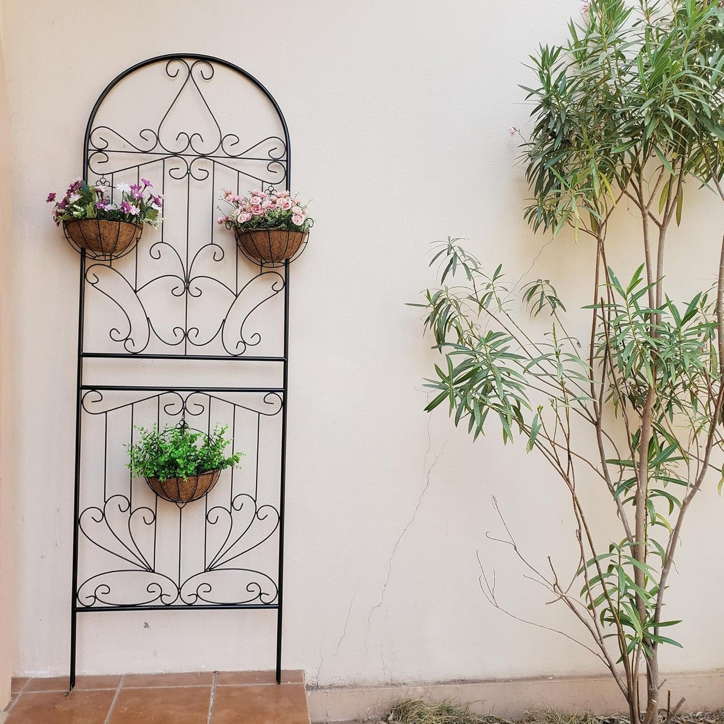 SCENDOR Metal Trellis 82.7" H x 26.7" W Powder-Coated Black Attractive Plant Support Garden Trellis Stylish Garden Addition Lattice Outdoor Yard Décor Roses Vine Ivy Clematis Trellises Black 1 Pack