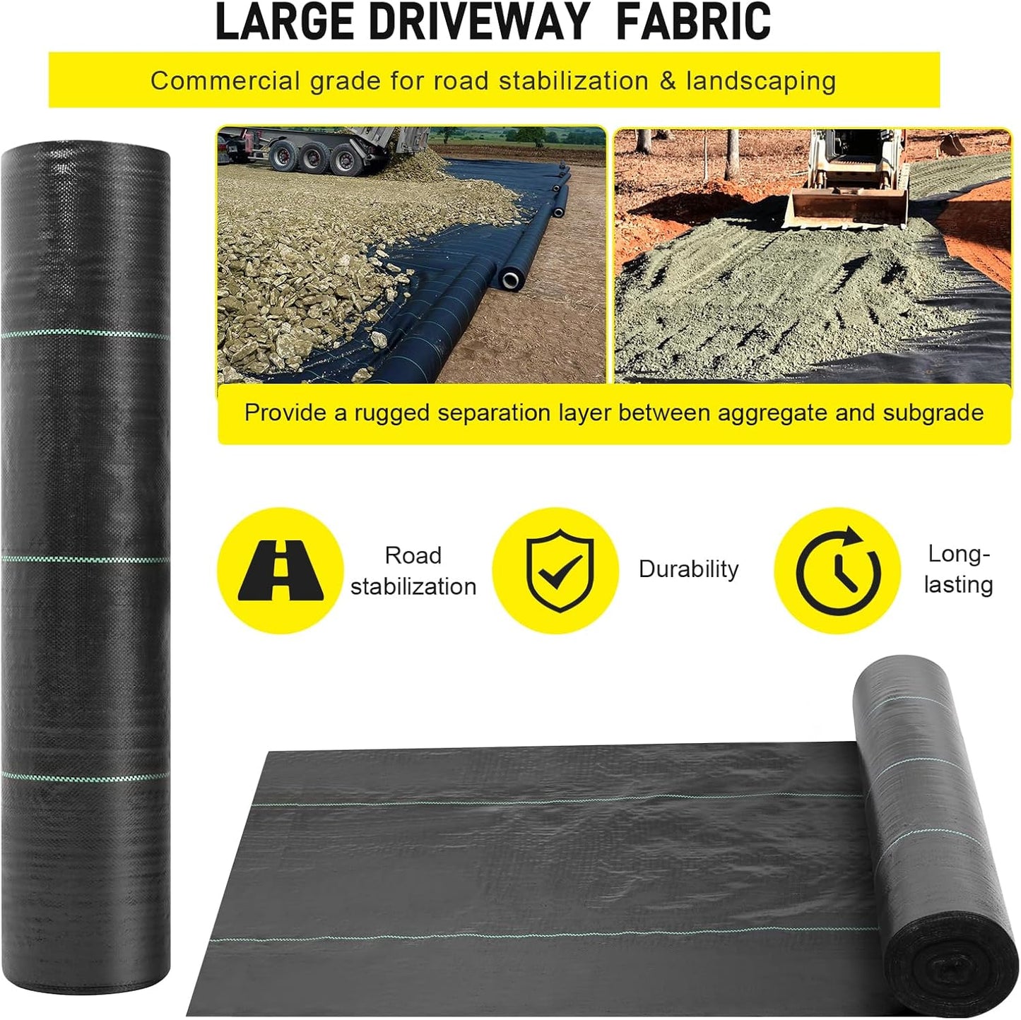 Doniks 13x65ft Driveway Fabric,5OZ Commercial Heavy Duty Weed Barrier Fabric, Garden Landscape Fabric,French Drain Fabric for Erosion Control,Landscape Fabric,Weed Barrier,Construction Projects