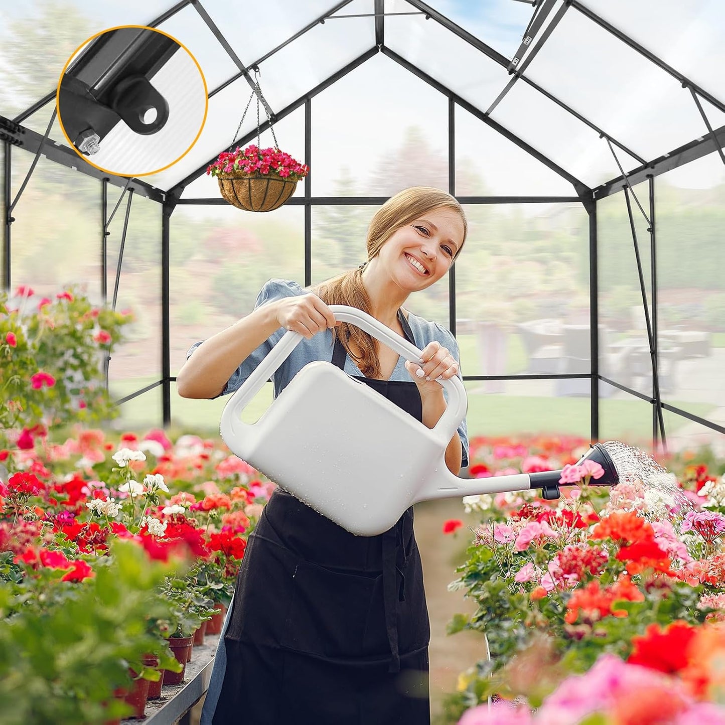 EAGLE PEAK 6x6x7 Outdoor Walk-in Hobby Greenhouse with Adjustable Roof Vent and Rain Gutter, Base and Anchor, Polycarbonate Aluminum Green House for Backyard Garden, Gray