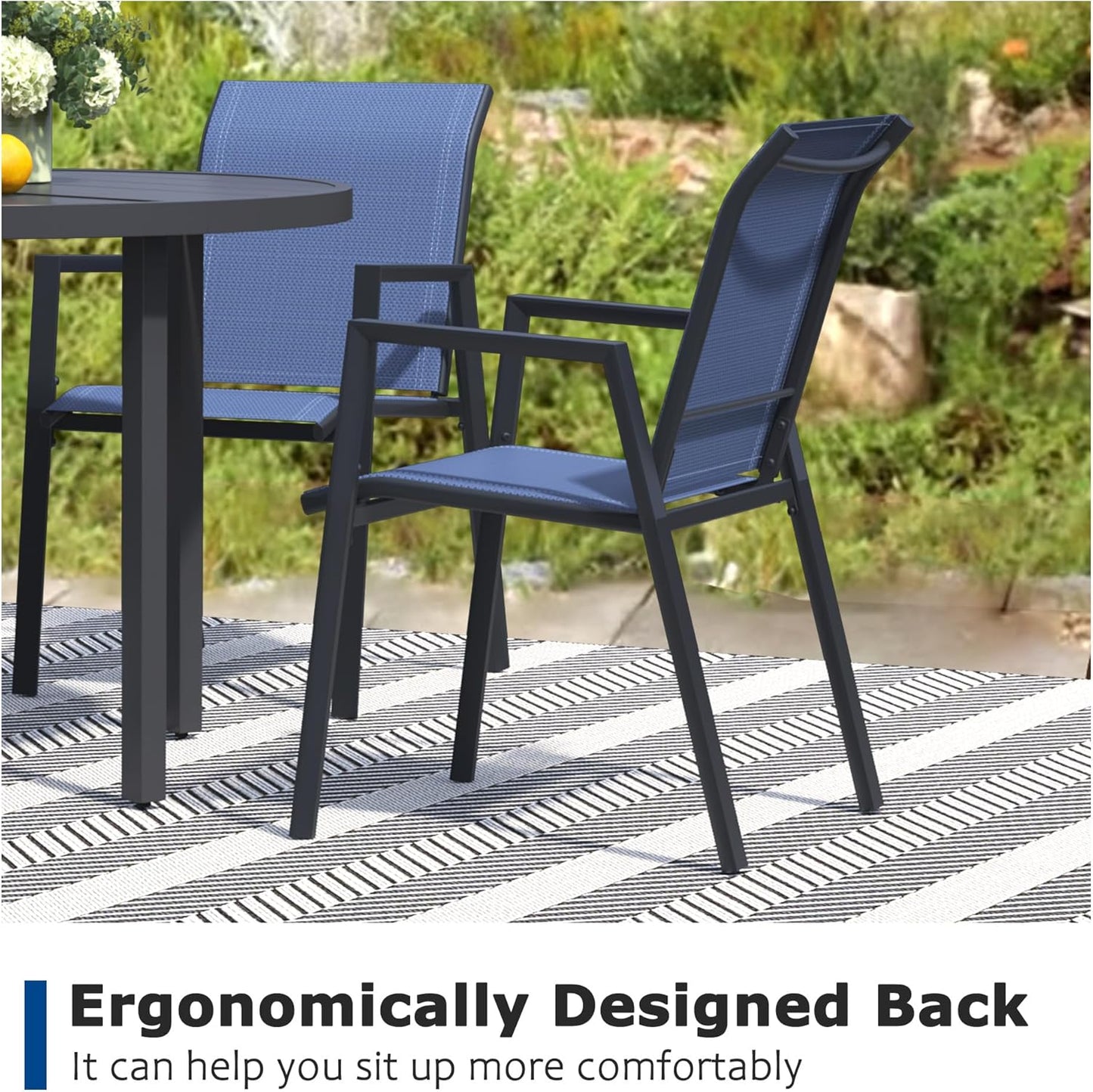 Outdoor Patio Chairs Set of 2, Blue Stackable Outdoor Chairs, Lightweight Patio Set with High Back, Metal Dining Chair for Lawn, Garden, Yard and Deck