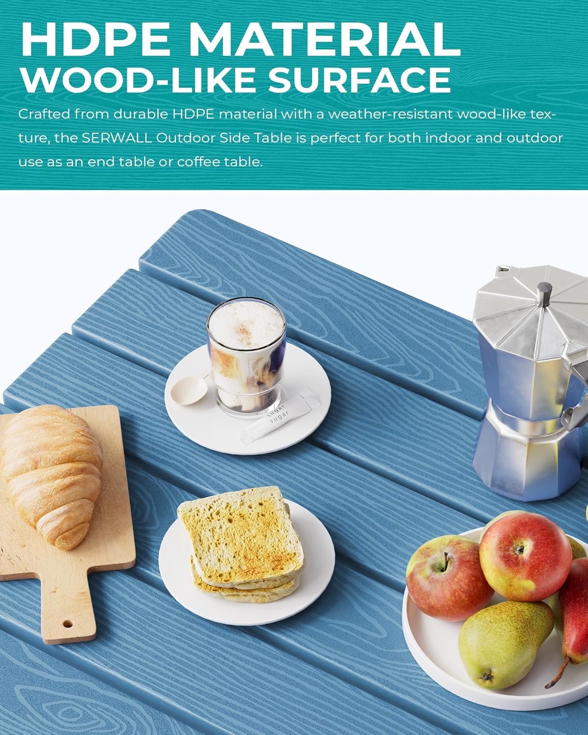 SERWALL Folding Outdoor Side Table Set of 2, Portable Adirondack Side Table, Navy