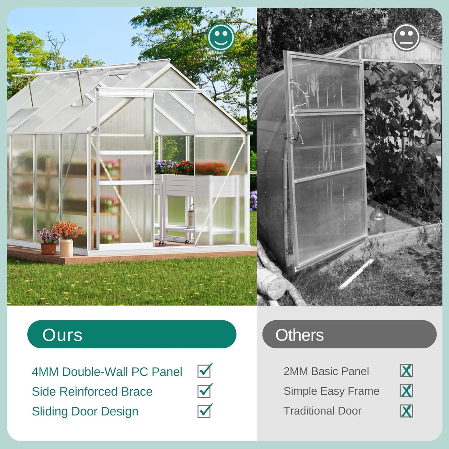 YITAHOME Polycarbonate Greenhouse 6x8FT Heavy Duty Green Houses Outdoor Greenhouses Aluminum Sliding Doors Vent Window Large for Garden Backyard, Silver