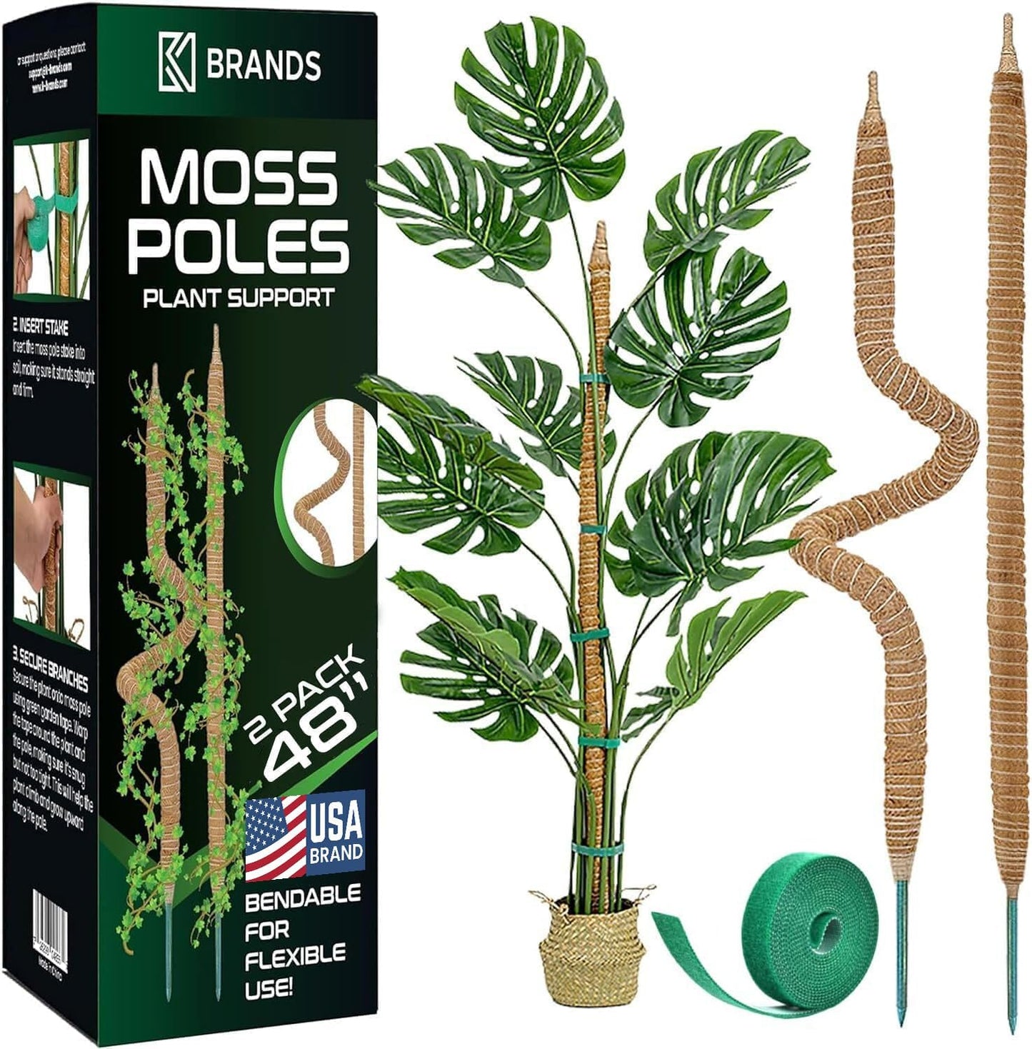 2 Pack 48'' Bendable Moss Pole Monstera Plant Support for Climbing Indoor Plants - Stakes for Potted Climbers - Tall Sticks Indoor Trellis for Houseplants - Accessories for Monstera Pot